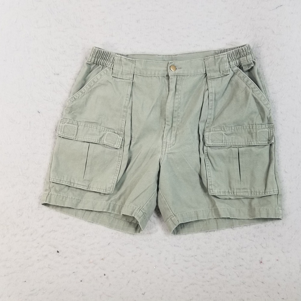 RedHead Cargo Shorts Mens 36 Green Cotton Canvas Elastic Waist Outdoor Utility